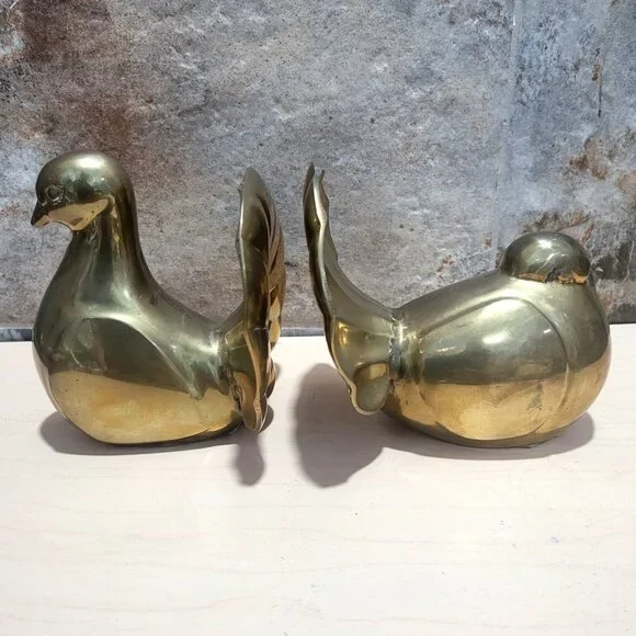 Pair of Vintage Metal Brass Dove Figure Bookends Home Decor - Picture 3 of 10